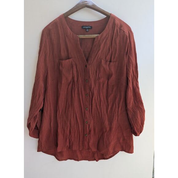 Notations Top Womens 2X Pinkish Coral 3/4 Sleeve Button Up Blouse - Picture 1 of 8
